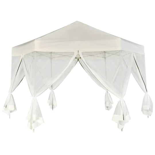 Hexagonal Pop-Up Marquee with 6 Sidewalls Cream White 11.8'x10.2'