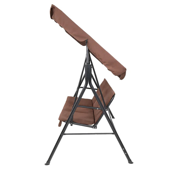 Three-person greenhouse coffee garden swing chair with roof. 170*110*153cm, With Canopy and Cushion 250kg, Stable and durable, Load-Bearing Iron Swing Brown