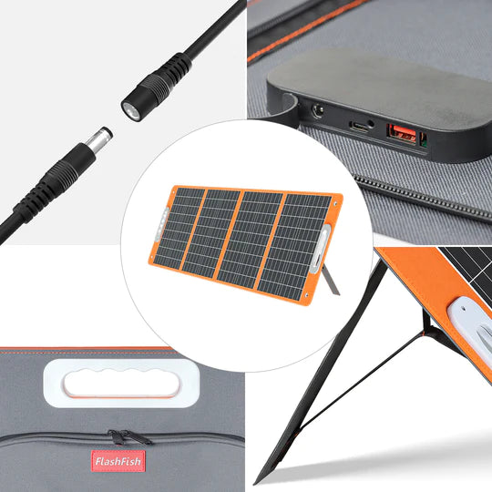 100W 18V Portable Solar Panel, Flashfish Foldable Solar Charger with 5V USB 18V DC Output Type-C Output Compatible with Portable Generator, Smartphones, Tablets and More