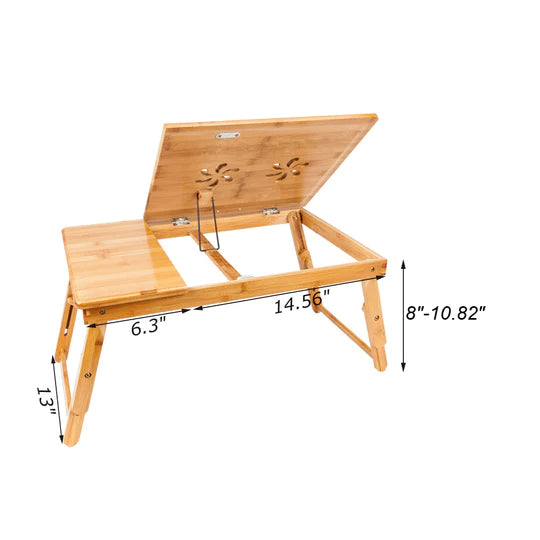 100% Natural Bamboo Laptop Desk Table Adjustable Foldable Breakfast Serving Bed Tray w/Tilting Top Drawer