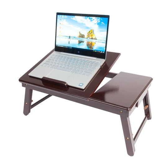 100% Natural Bamboo Laptop Desk Table Adjustable Foldable Breakfast Serving Bed Tray w/Tilting Top Drawer