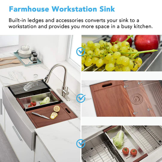 Farmhouse Sink Gunmetal Black Kitchen Sink Stainless Steel 10 inch deep, Apron Kitchen Sink, 16 Guage Handmade Sink with Drain