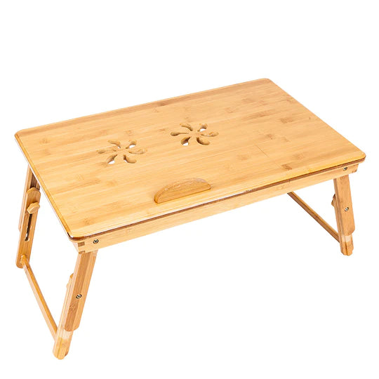 100% Natural Bamboo Laptop Desk Table Adjustable Foldable Breakfast Serving Bed Tray w/Tilting Top Drawer