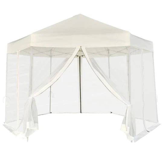 Hexagonal Pop-Up Marquee with 6 Sidewalls Cream White 11.8'x10.2'