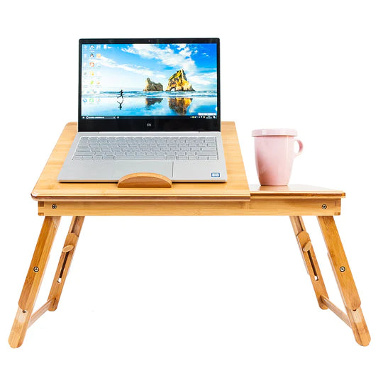 100% Natural Bamboo Laptop Desk Table Adjustable Foldable Breakfast Serving Bed Tray w/Tilting Top Drawer