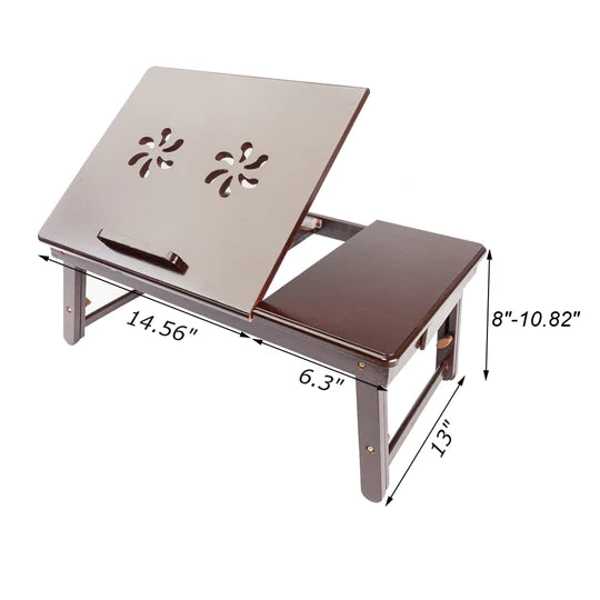 100% Natural Bamboo Laptop Desk Table Adjustable Foldable Breakfast Serving Bed Tray w/Tilting Top Drawer