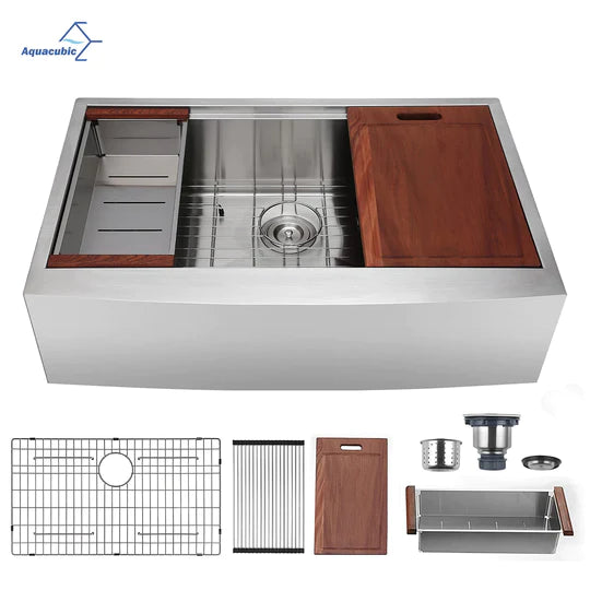 Farmhouse Sink Gunmetal Black Kitchen Sink Stainless Steel 10 inch deep, Apron Kitchen Sink, 16 Guage Handmade Sink with Drain