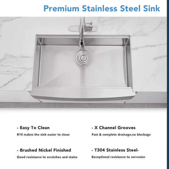 Farmhouse Sink Gunmetal Black Kitchen Sink Stainless Steel 10 inch deep, Apron Kitchen Sink, 16 Guage Handmade Sink with Drain