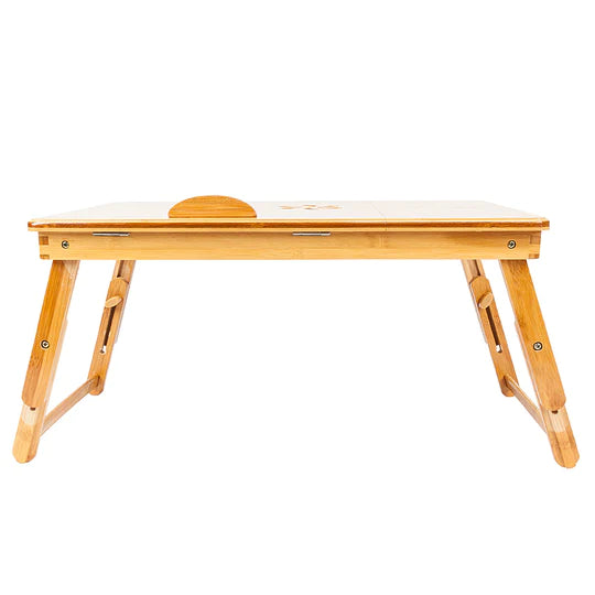 100% Natural Bamboo Laptop Desk Table Adjustable Foldable Breakfast Serving Bed Tray w/Tilting Top Drawer