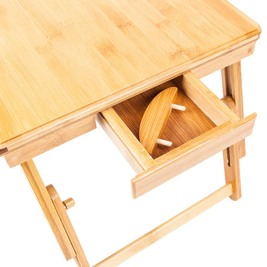 100% Natural Bamboo Laptop Desk Table Adjustable Foldable Breakfast Serving Bed Tray w/Tilting Top Drawer