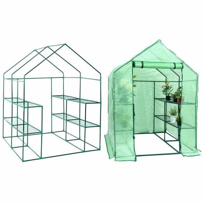 8 shelves Mini Walk In Greenhouse Outdoor Gardening Plant Green House - Home Brains And Brawn