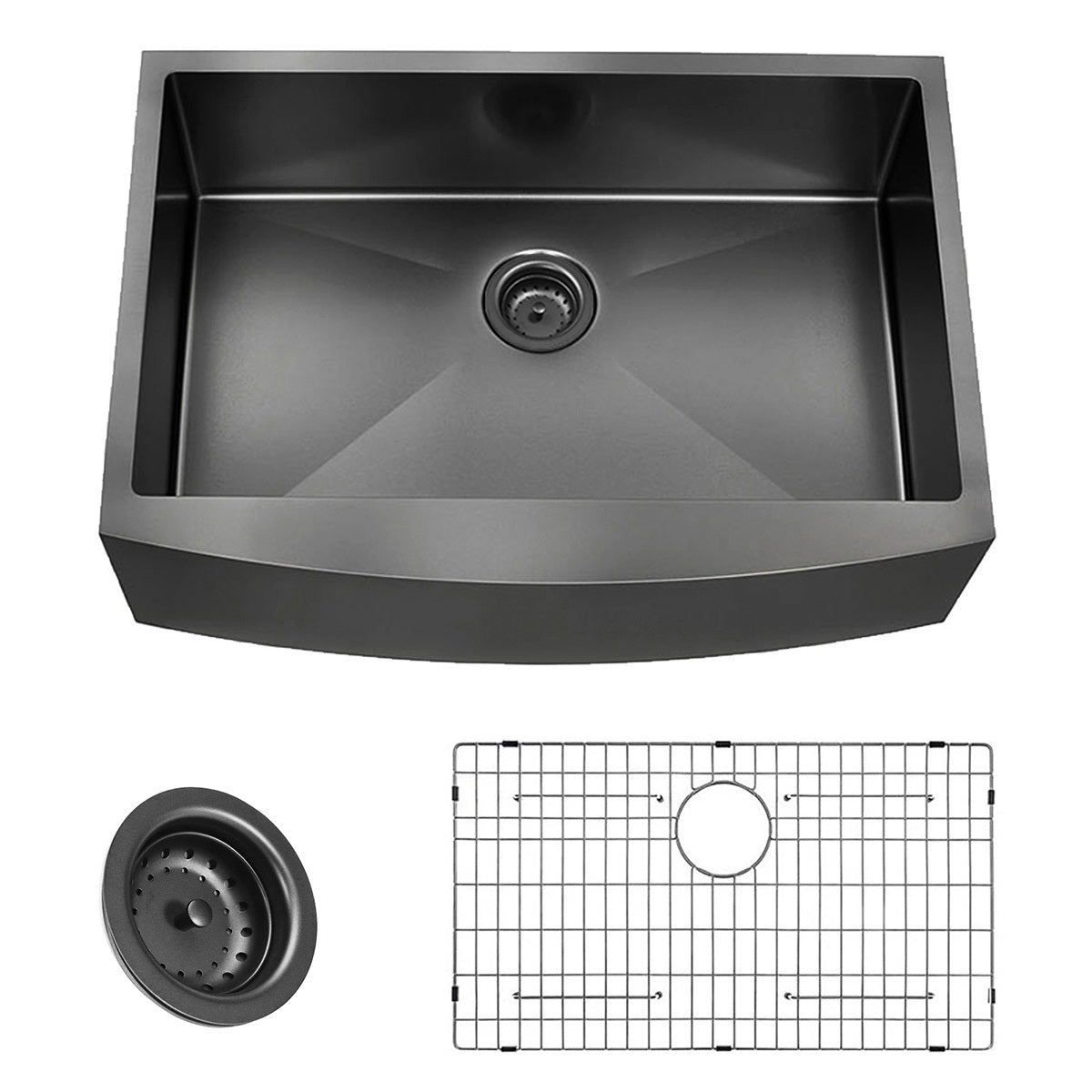 Farmhouse Sink Gunmetal Black Kitchen Sink Stainless Steel 10 inch deep, Apron Kitchen Sink, 16 Guage Handmade Sink with Drain - Home Brains And Brawn