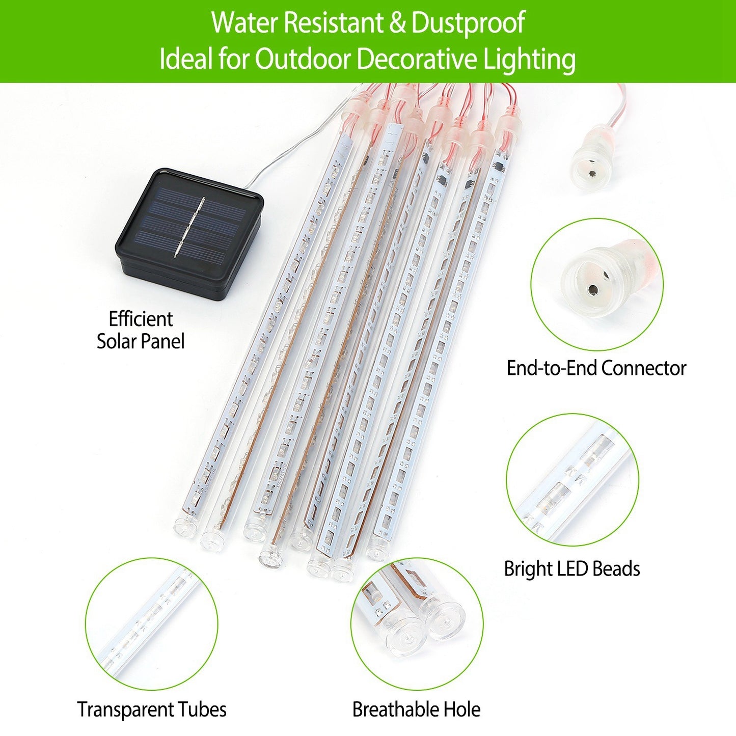 Solar Powered Meteor Shower String Lights 9.84FT Falling Raindrop Tube Lamp Water Resistant Decorative Lights - HomeBrainsandBrawn