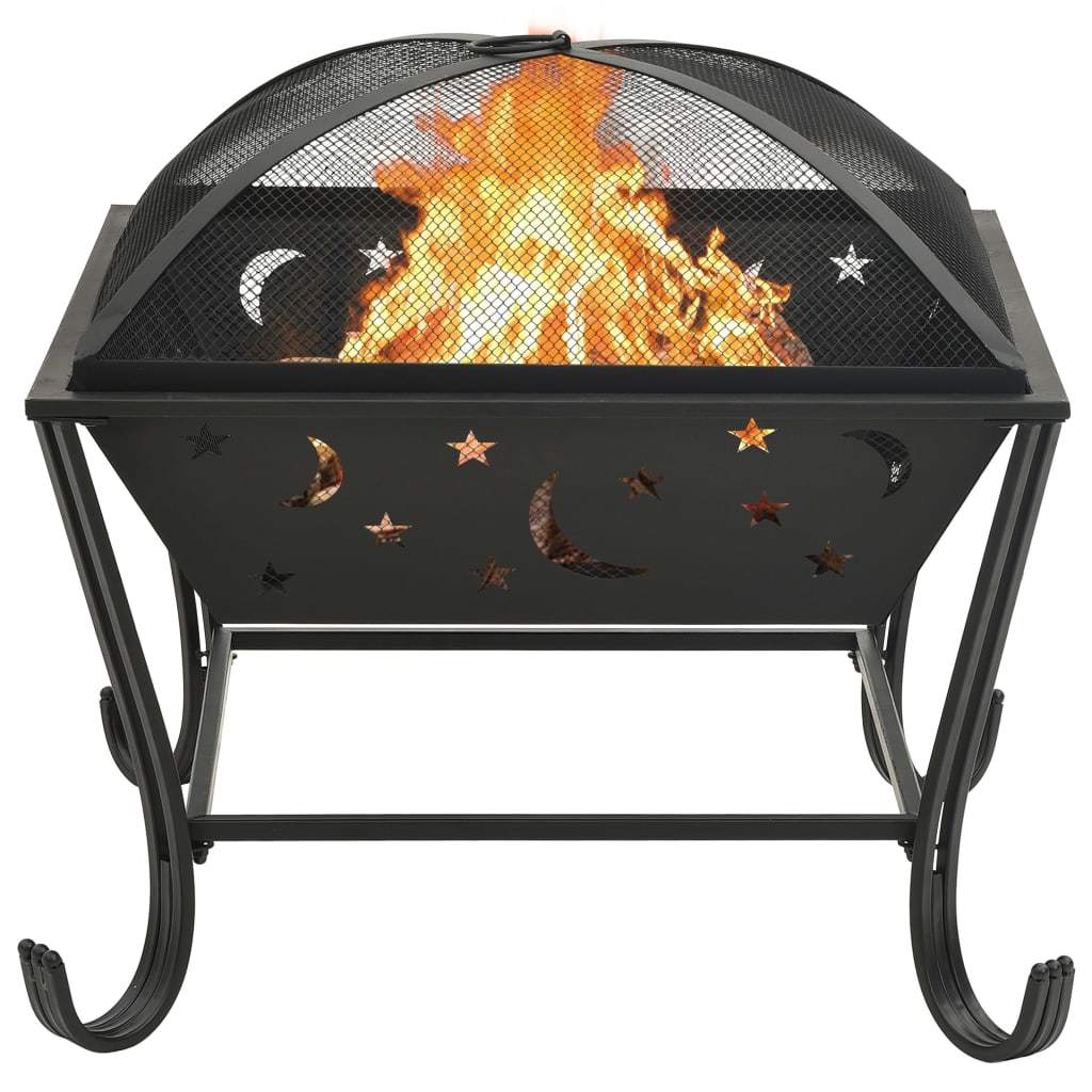Square Fire Pit with Poker 24.4" XXL Steel - Home Brains And Brawn