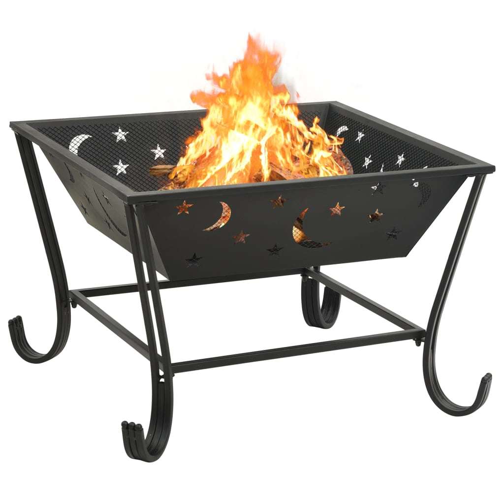 Square Fire Pit with Poker 24.4" XXL Steel - Home Brains And Brawn