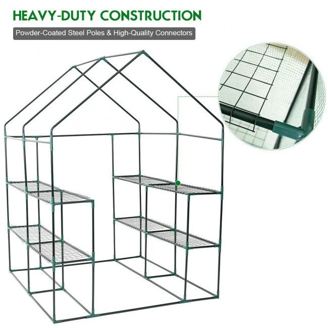 8 shelves Mini Walk In Greenhouse Outdoor Gardening Plant Green House - Home Brains And Brawn