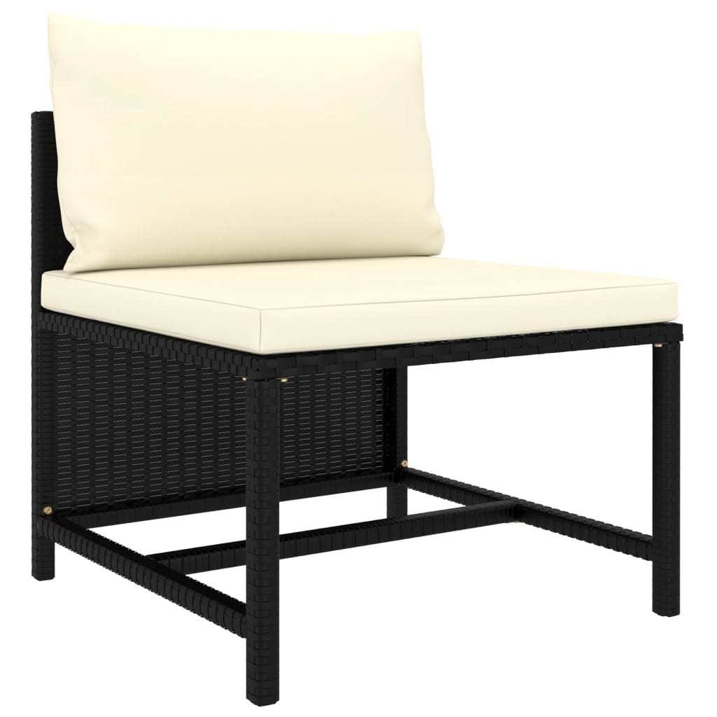 4-Seater Patio Sofa with Cushions Black Poly Rattan - Home Brains And Brawn