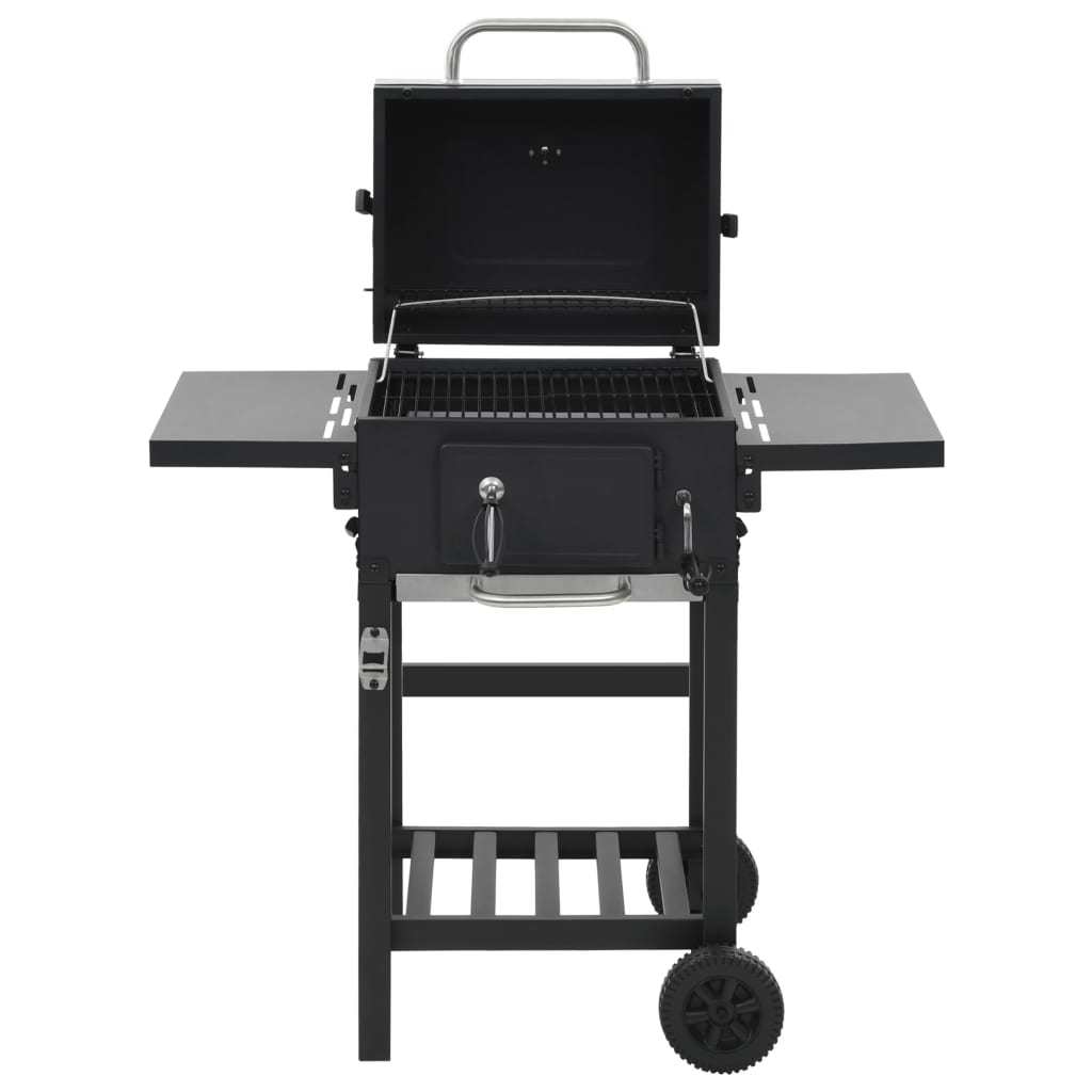 Charcoal-Fueled BBQ Grill with Bottom Shelf Black - Home Brains And Brawn
