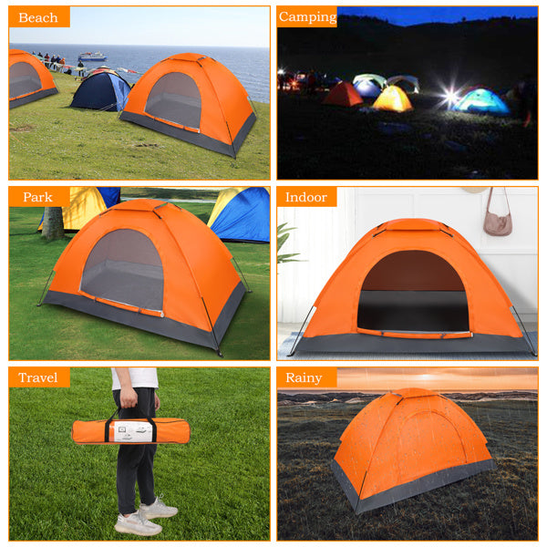 1-Person Waterproof Camping Dome Tent Automatic Pop Up Quick Shelter Outdoor Hiking Orange - HomeBrainsandBrawn