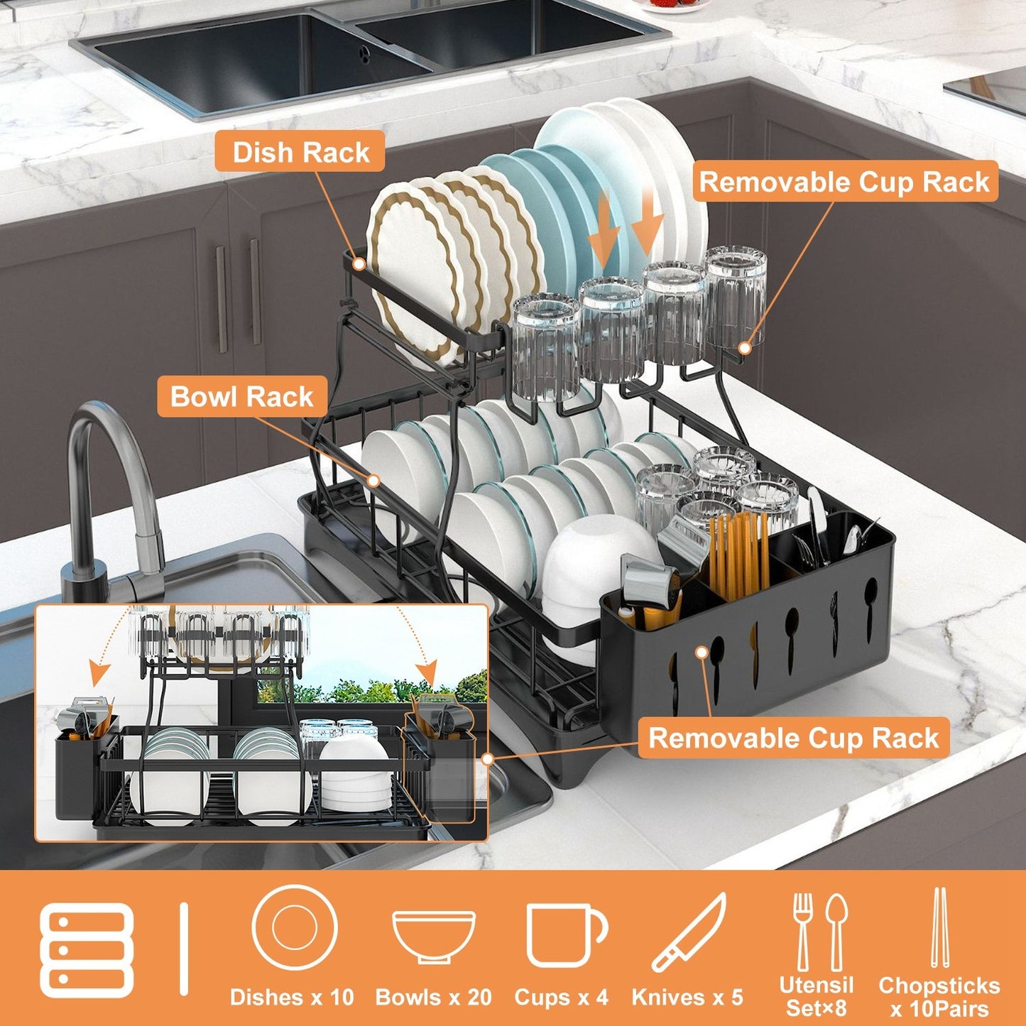 Dish Drying Rack for Kitchen Counter - HomeBrainsandBrawn