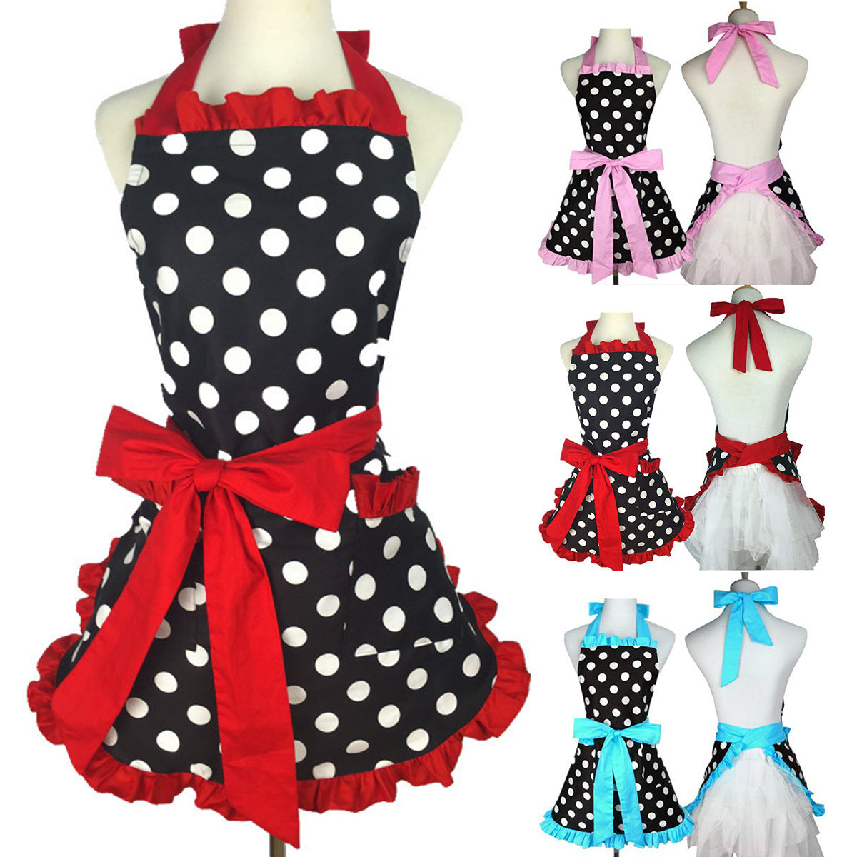 1pc Cute Apron, Retro Polka Dot Aprons - HomeBrainsandBrawn