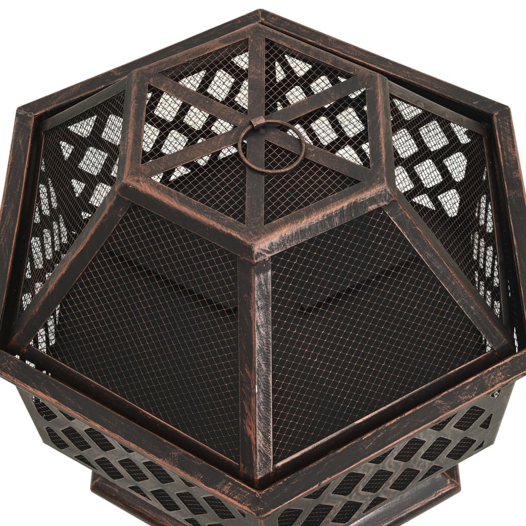 Rustic Hexagonal Fire Pit with Poker 24.4"x21.3"x22" XXL Steel - Home Brains And Brawn