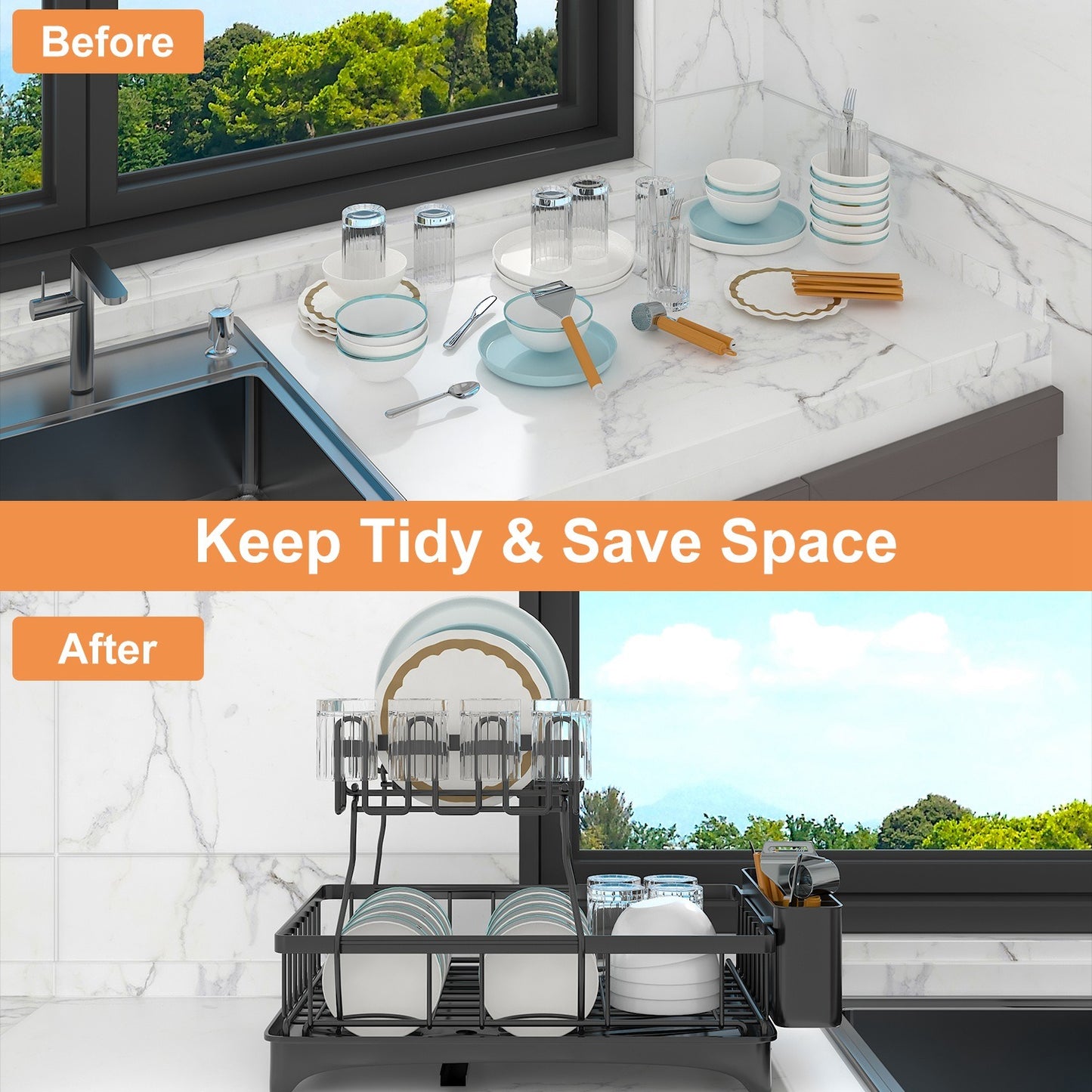 Dish Drying Rack for Kitchen Counter - HomeBrainsandBrawn