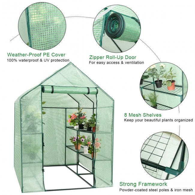8 shelves Mini Walk In Greenhouse Outdoor Gardening Plant Green House - Home Brains And Brawn