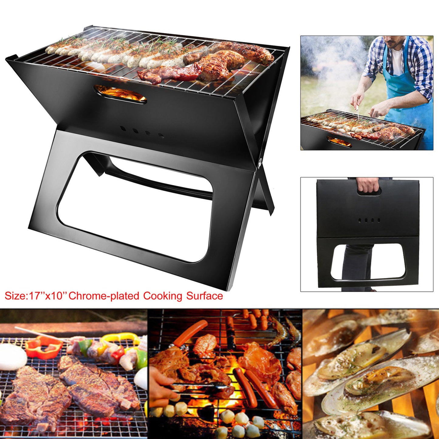Portable BBQ Barbecue Grill Foldable Charcoal Grill - Home Brains And Brawn