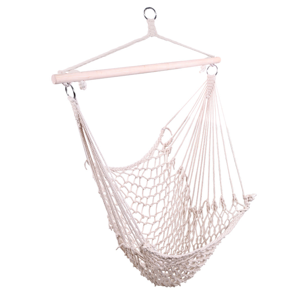 Indoor Outdoor Garden Cotton Hanging Rope Air/Sky Chair Swing Beige Hammocks - Home Brains And Brawn
