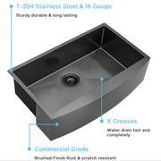 Farmhouse Sink Gunmetal Black Kitchen Sink Stainless Steel 10 inch deep, Apron Kitchen Sink, 16 Guage Handmade Sink with Drain - Home Brains And Brawn
