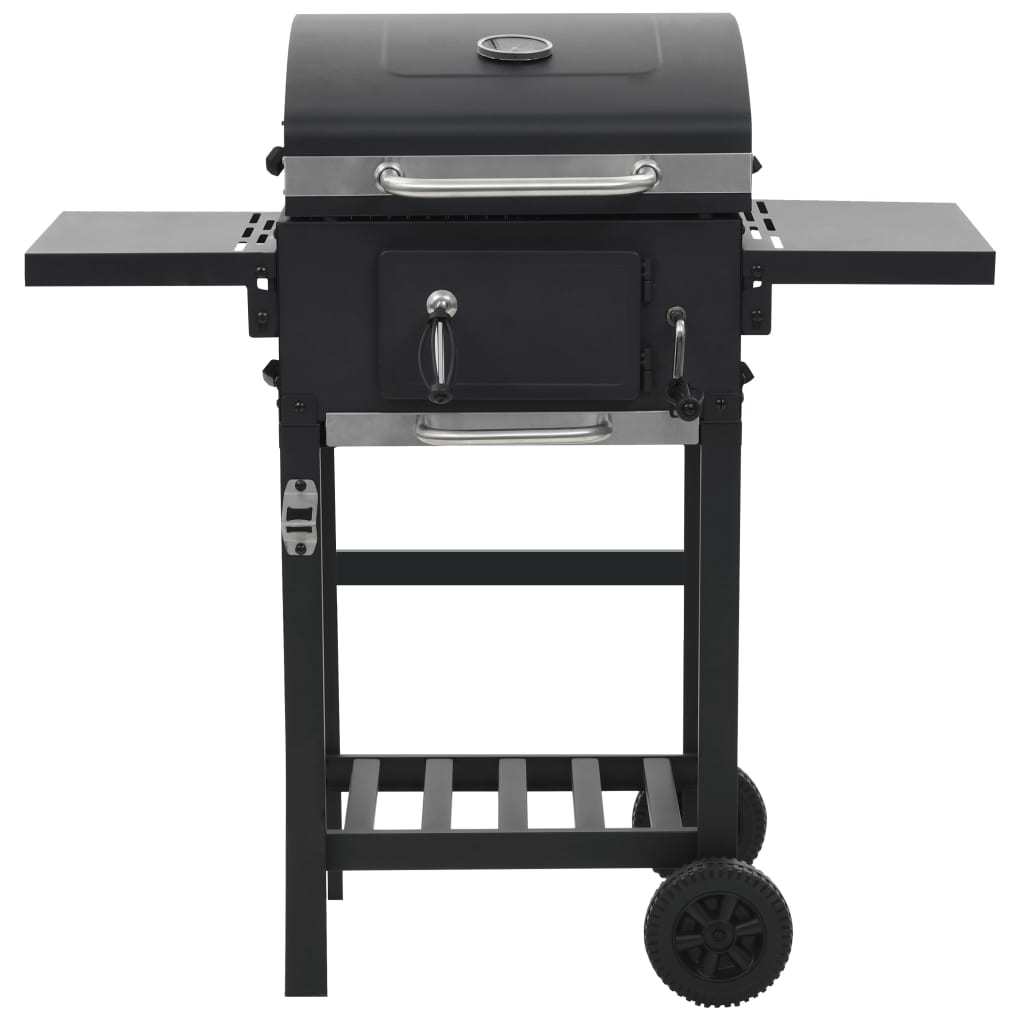 Charcoal-Fueled BBQ Grill with Bottom Shelf Black - Home Brains And Brawn