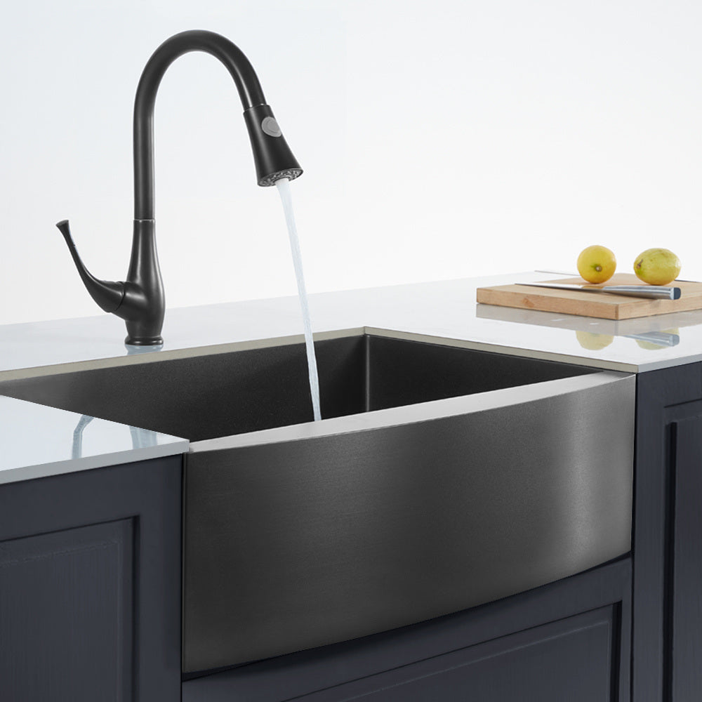 Farmhouse Sink Gunmetal Black Kitchen Sink Stainless Steel 10 inch deep, Apron Kitchen Sink, 16 Guage Handmade Sink with Drain - Home Brains And Brawn