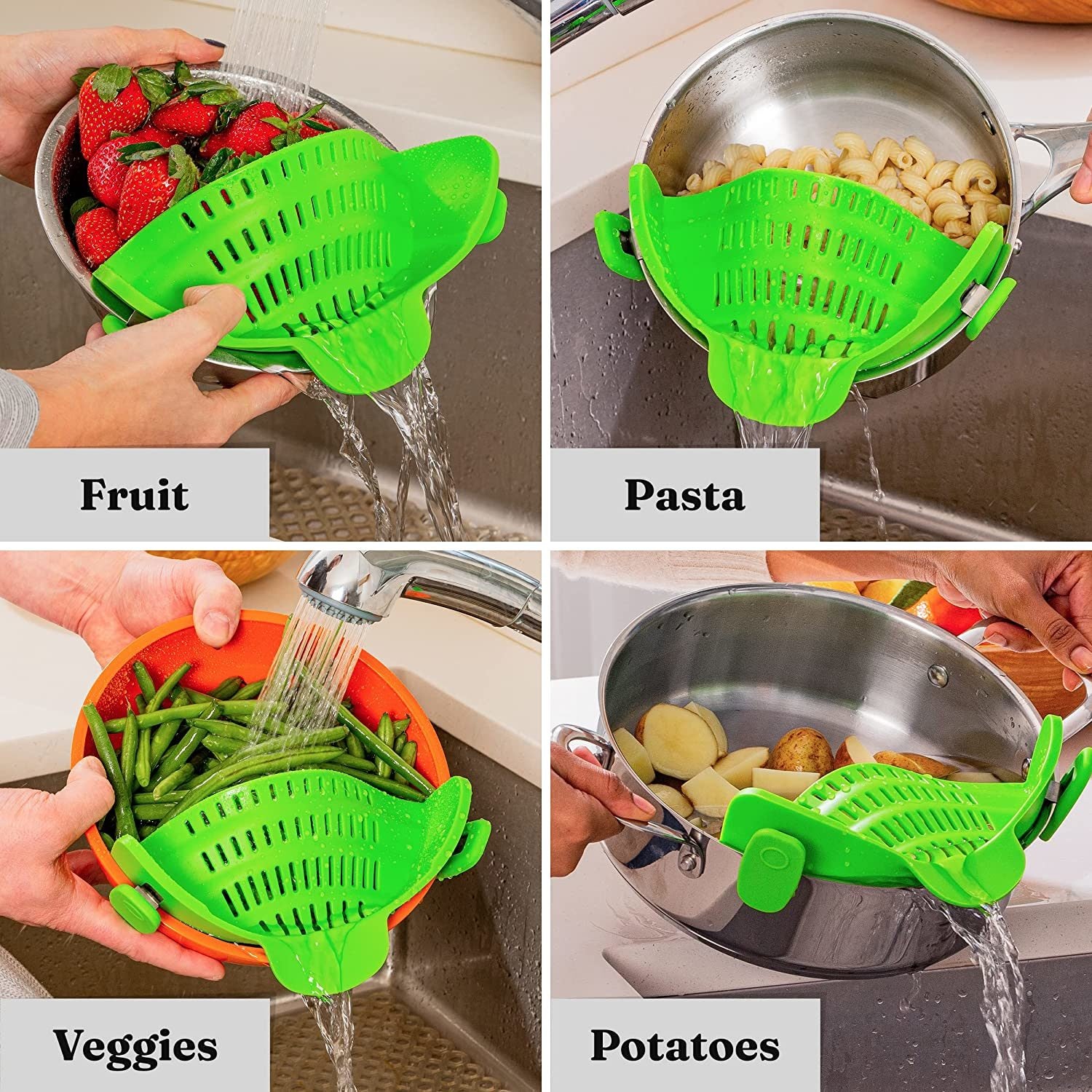Kitchen Snap N Strain Pot Strainer and Pasta Strainer - Home Brains And Brawn