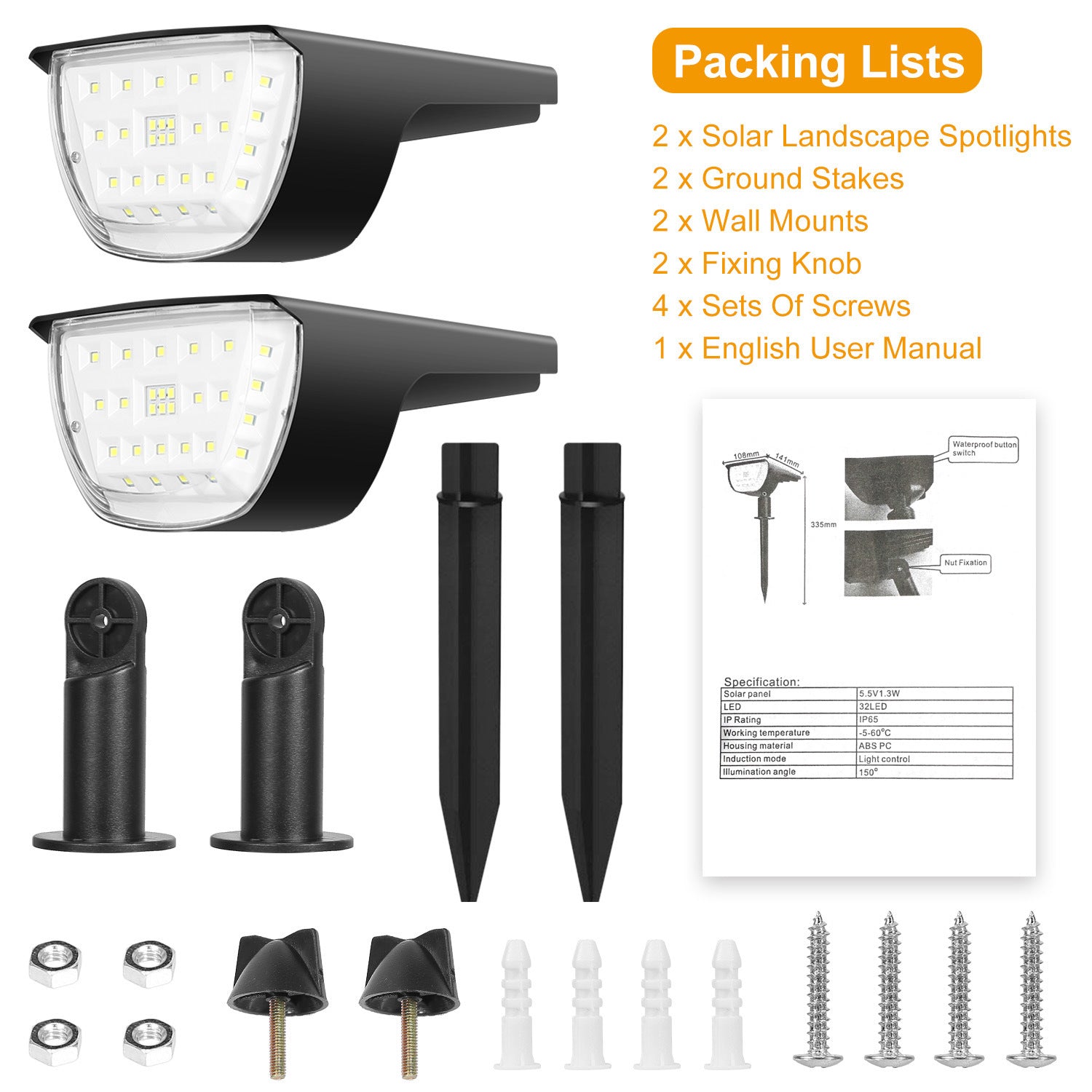 Solarek 32 LEDs Solar Landscape Spotlights - Home Brains And Brawn