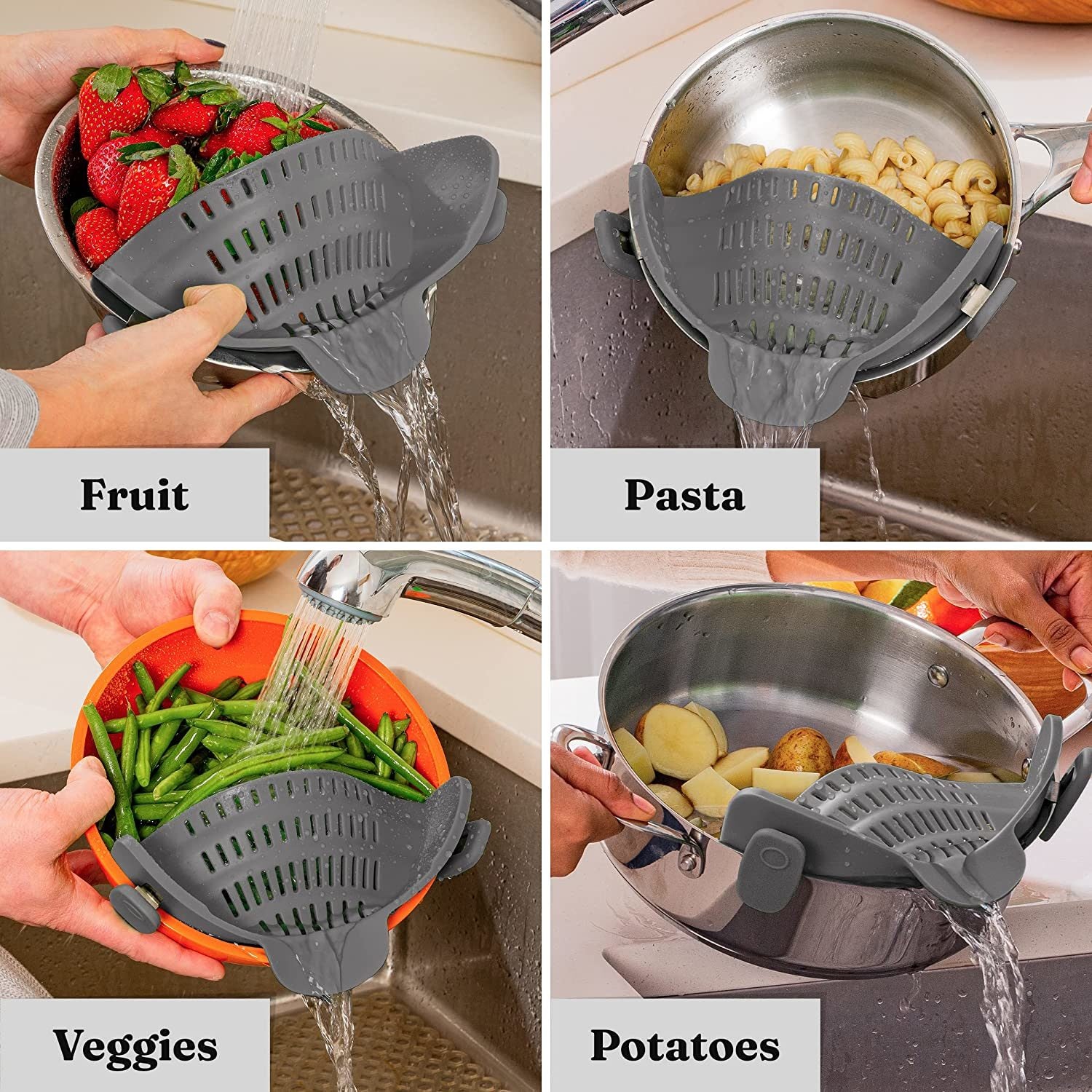 Kitchen Snap N Strain Pot Strainer and Pasta Strainer - Home Brains And Brawn