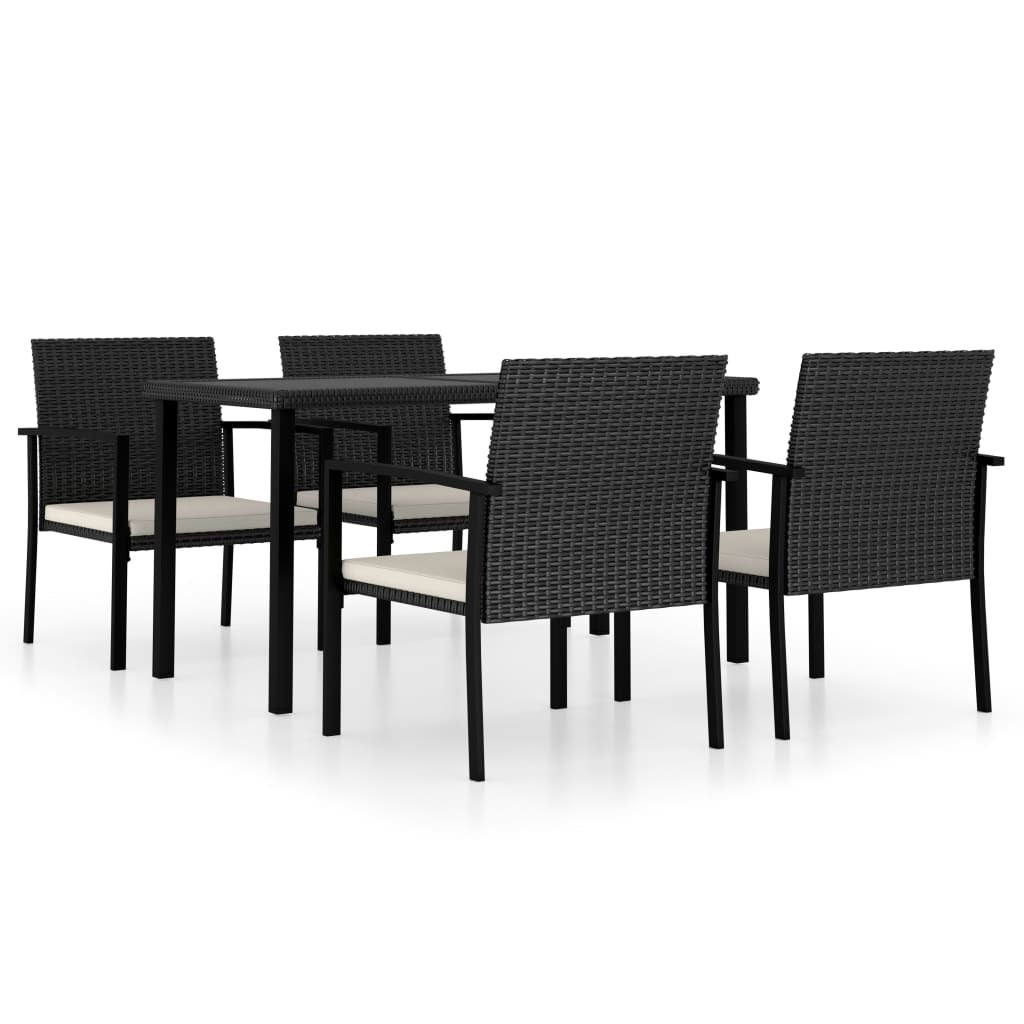 5 Piece Patio Dining Set Poly Rattan Black - Home Brains And Brawn