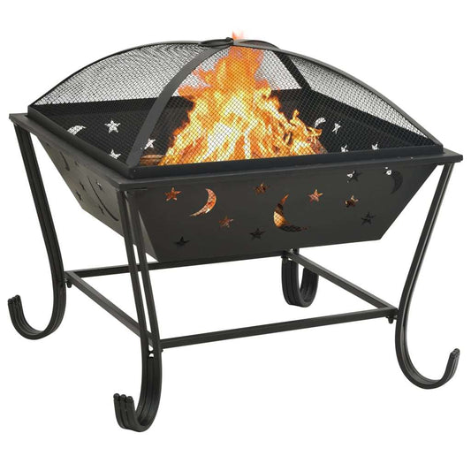 Square Fire Pit with Poker 24.4" XXL Steel - Home Brains And Brawn
