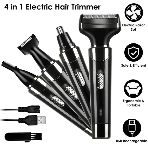 4 In 1 Rechargeable Razor Hair Beard Eyebrow Ear Nose Hairs Sideburn Trimmer Clipper Painless Electric Shaver - Home Brains And Brawn