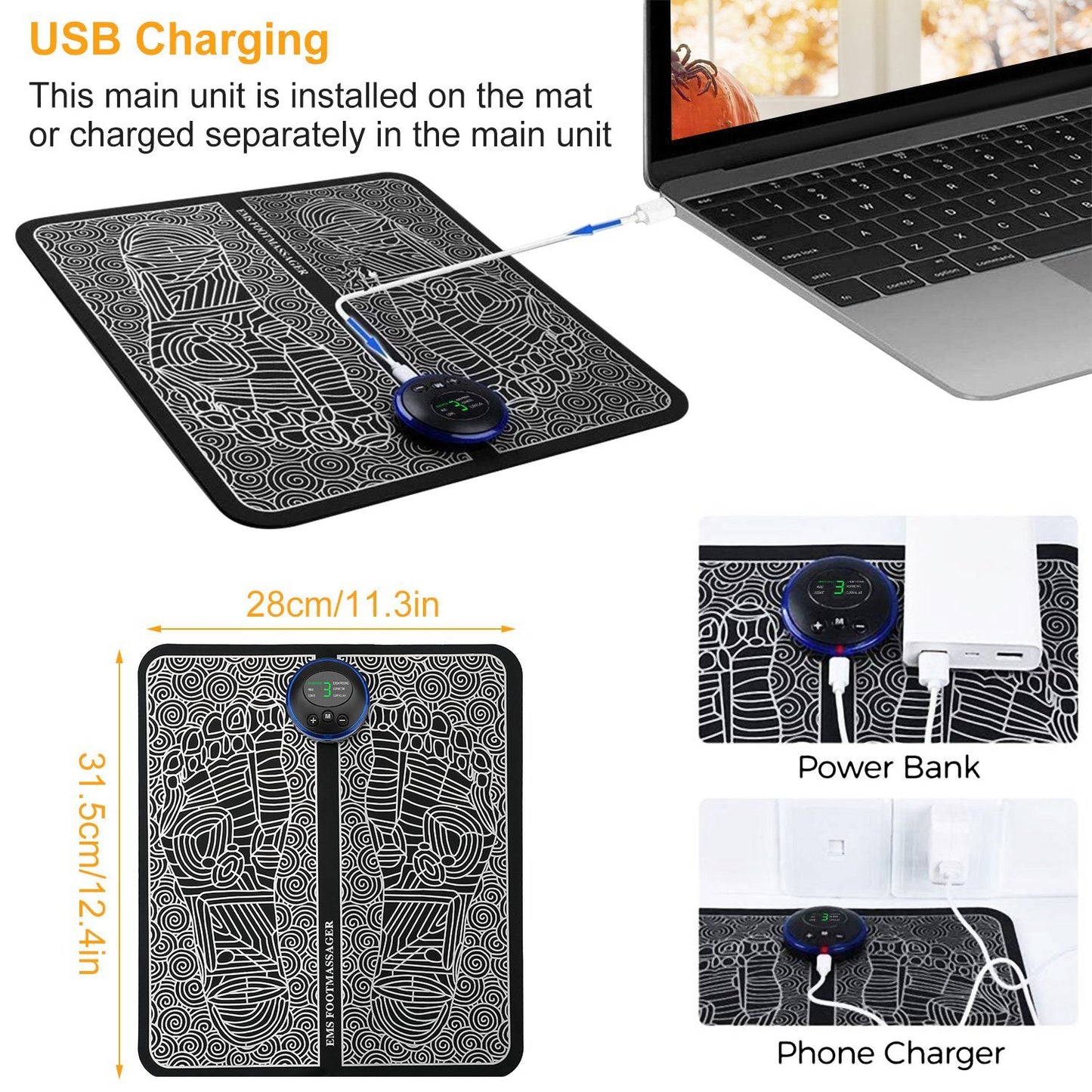 EMS Foot Massage Pad Electric Stimulator Massager Unit Rechargeable Leg Reshaping Muscle Pain Relax - Home Brains And Brawn