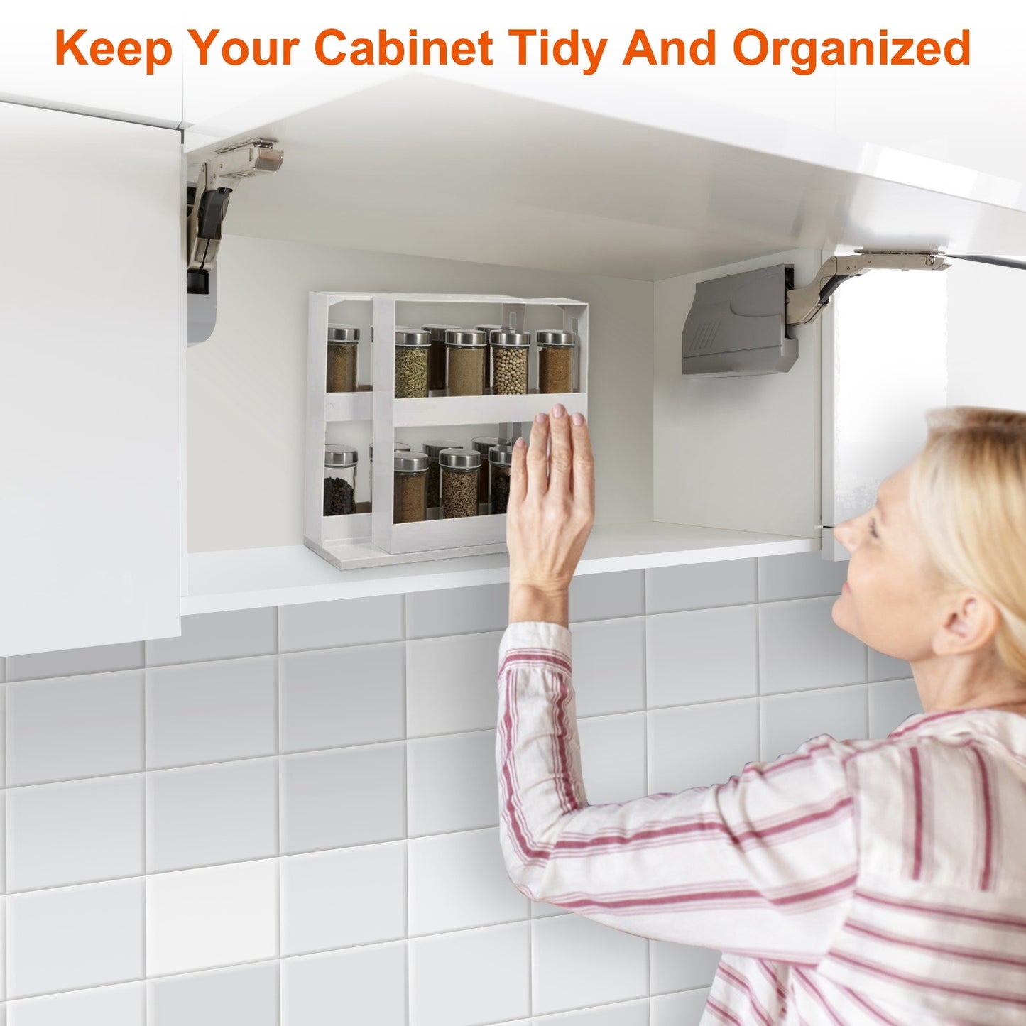 Swivel Cabinet Organizer Revolving Kitchen Rack Spice Organizer for Cabinet Condiment Holder Shelf - HomeBrainsandBrawn
