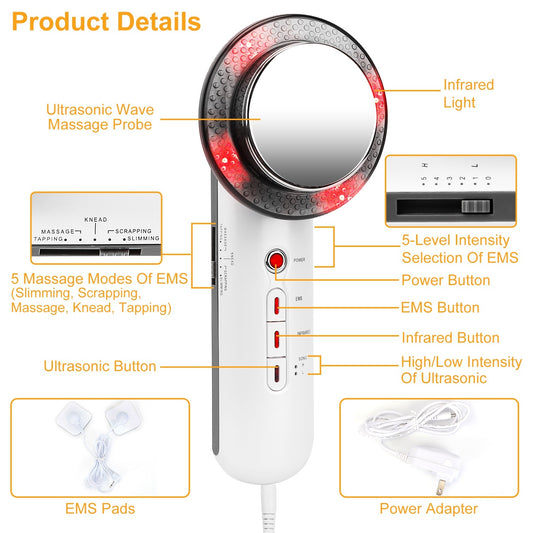Ultrasonic Body Shaping Machine 3 in 1 Multifunctional EMS Infrared Massager Fat Remover For Belly Waist Leg Arm Skincare - Home Brains And Brawn