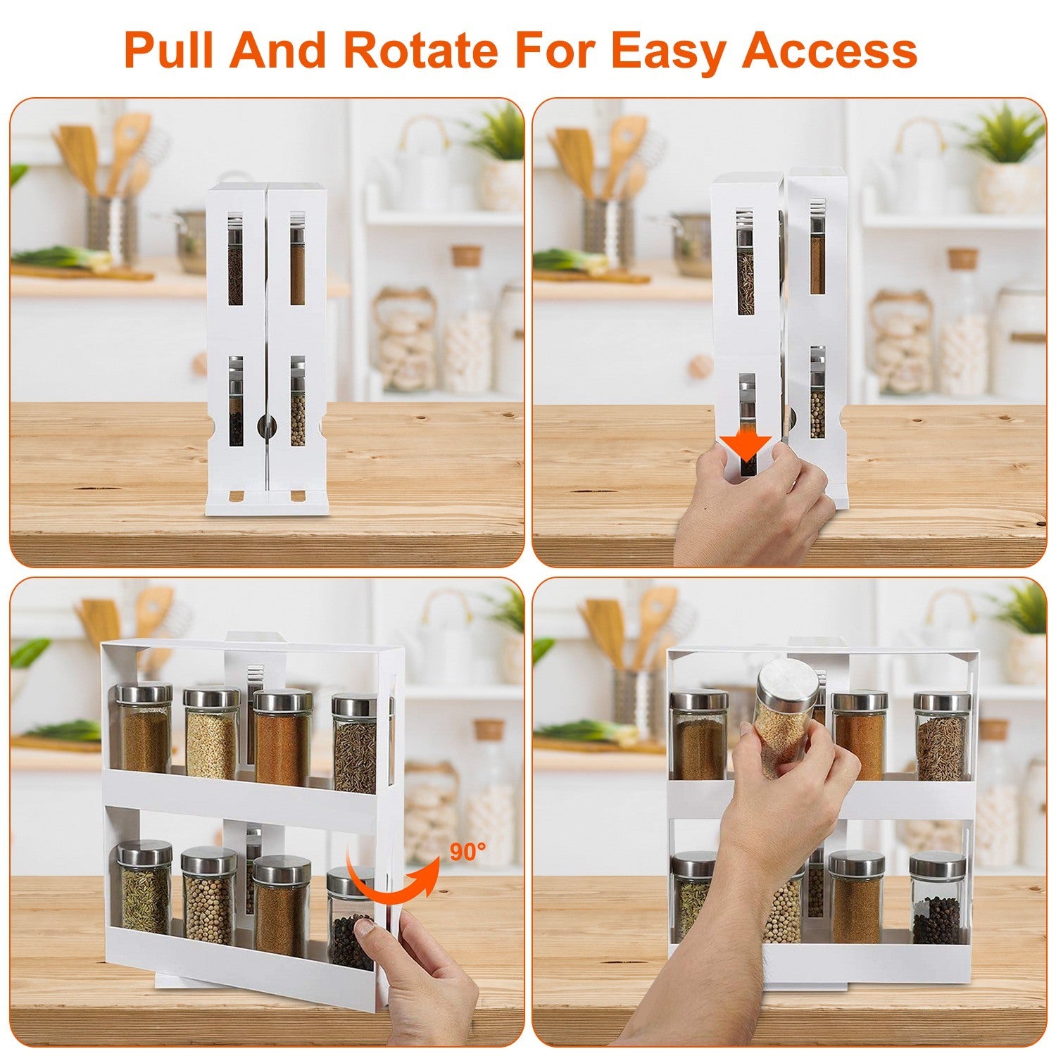 Swivel Cabinet Organizer Revolving Kitchen Rack Spice Organizer for Cabinet Condiment Holder Shelf - HomeBrainsandBrawn