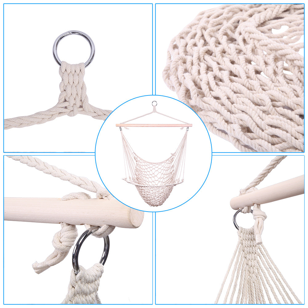 Indoor Outdoor Garden Cotton Hanging Rope Air/Sky Chair Swing Beige Hammocks - Home Brains And Brawn