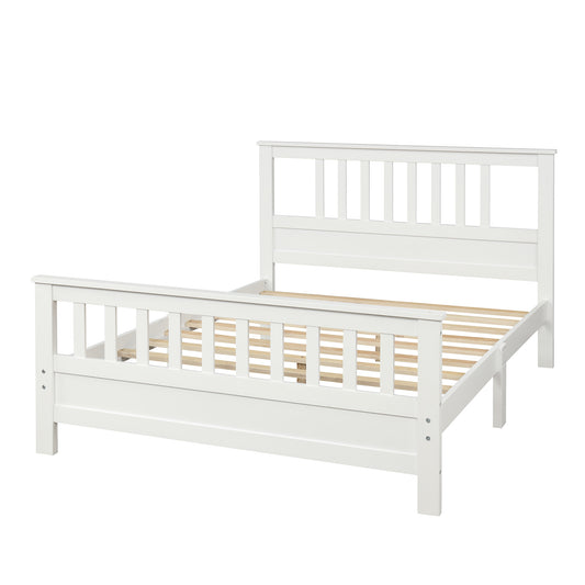 Wood Platform Bed Frame with Headboard and Footboard White RT - Home Brains And Brawn