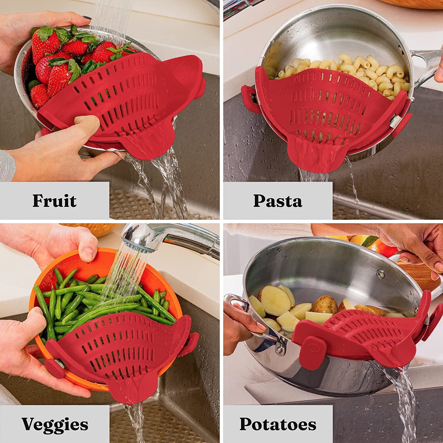 Kitchen Snap N Strain Pot Strainer and Pasta Strainer - Home Brains And Brawn
