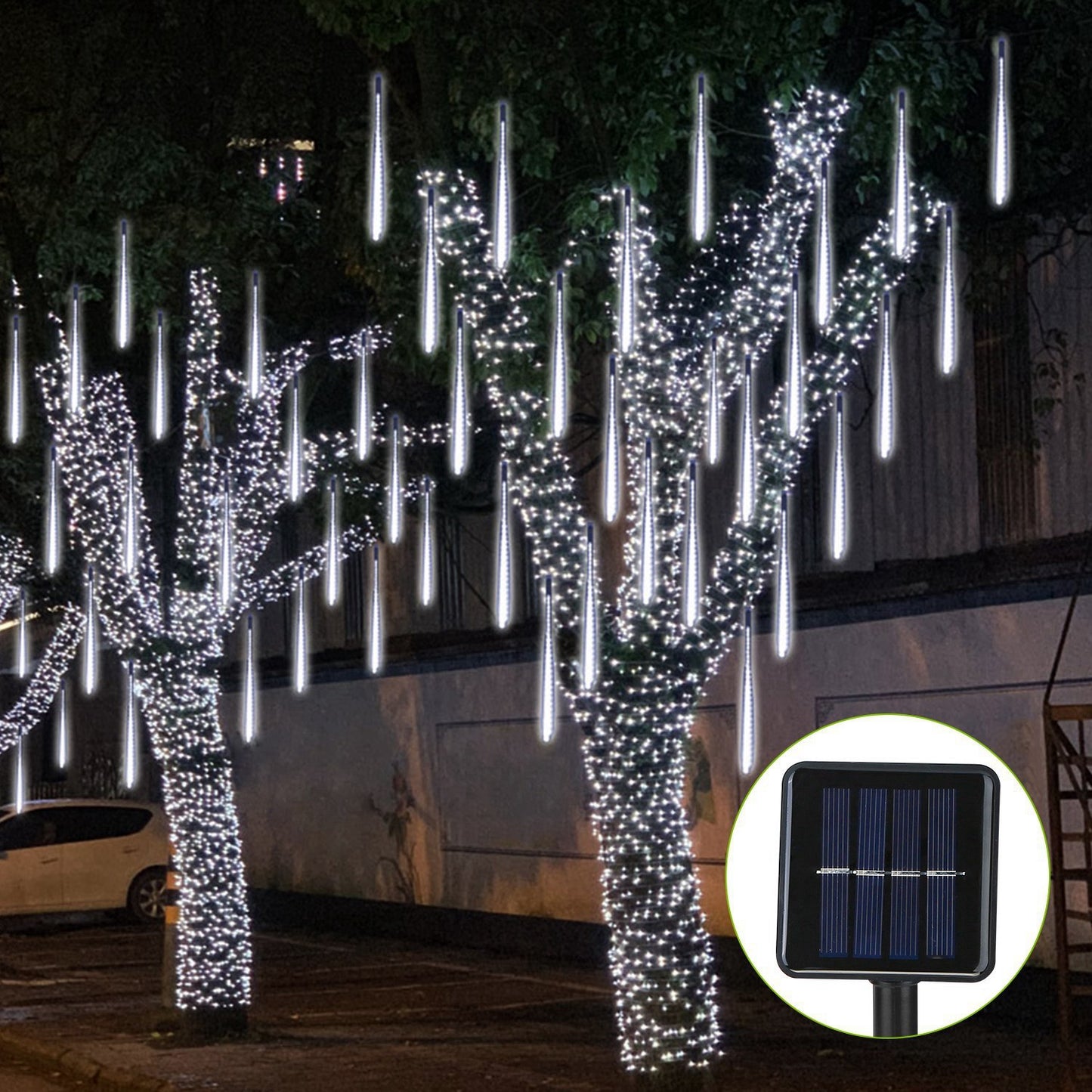 Solar Powered Meteor Shower String Lights 9.84FT Falling Raindrop Tube Lamp Water Resistant Decorative Lights - HomeBrainsandBrawn