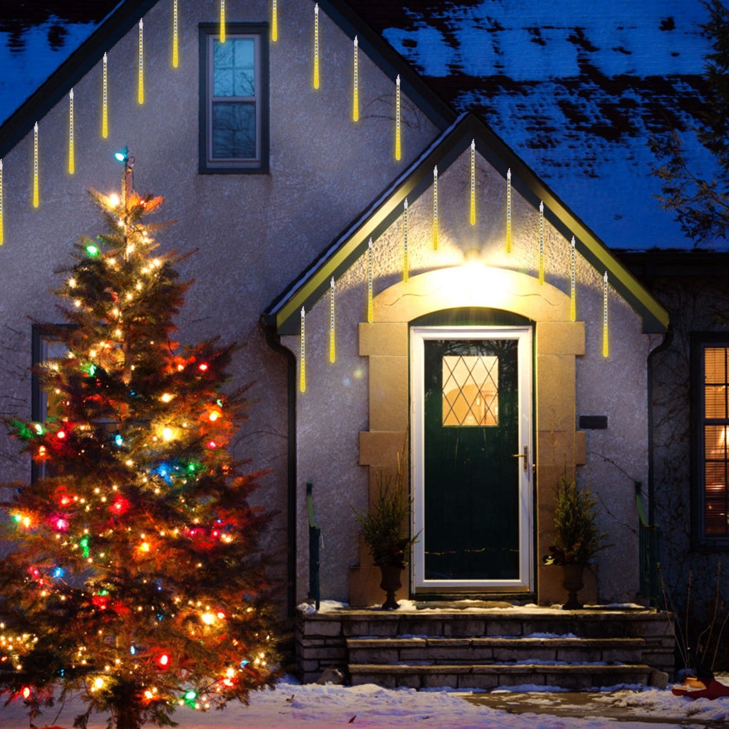 Solar Powered Meteor Shower String Lights 9.84FT Falling Raindrop Tube Lamp Water Resistant Decorative Lights - HomeBrainsandBrawn