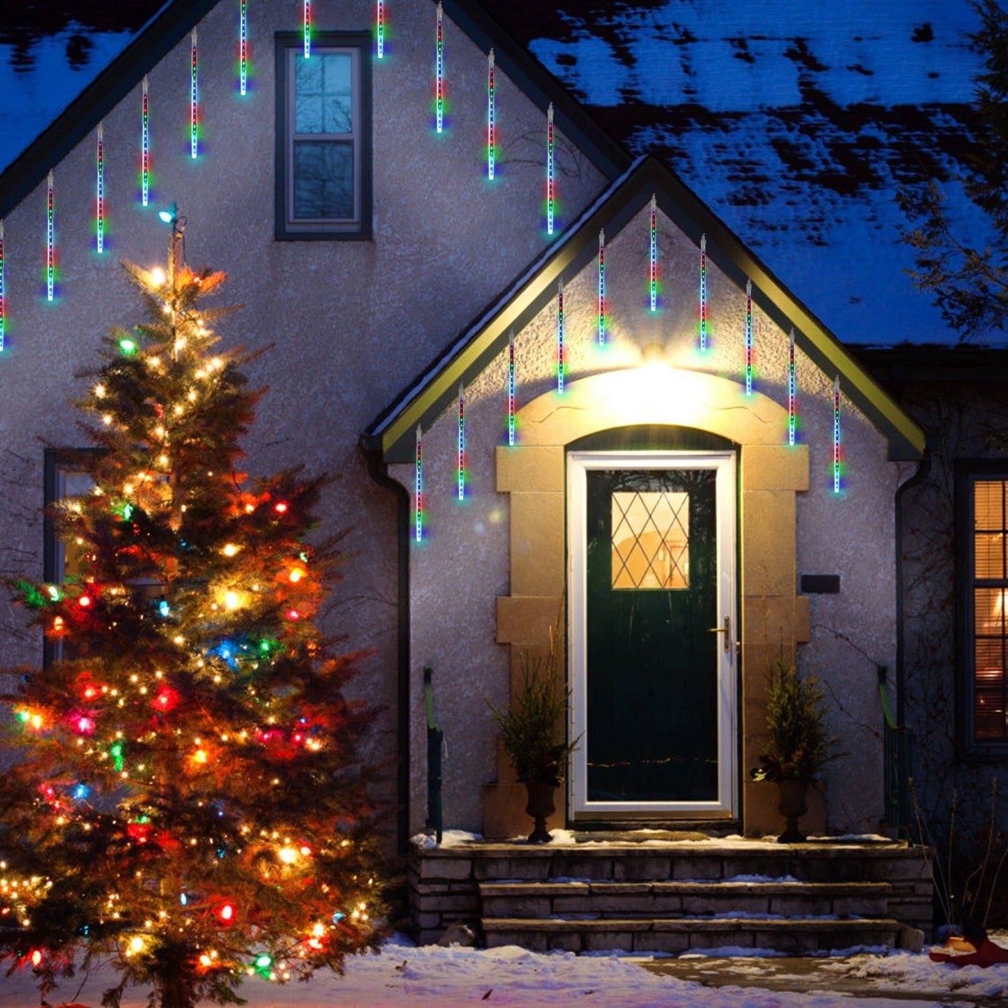 Solar Powered Meteor Shower String Lights 9.84FT Falling Raindrop Tube Lamp Water Resistant Decorative Lights - HomeBrainsandBrawn