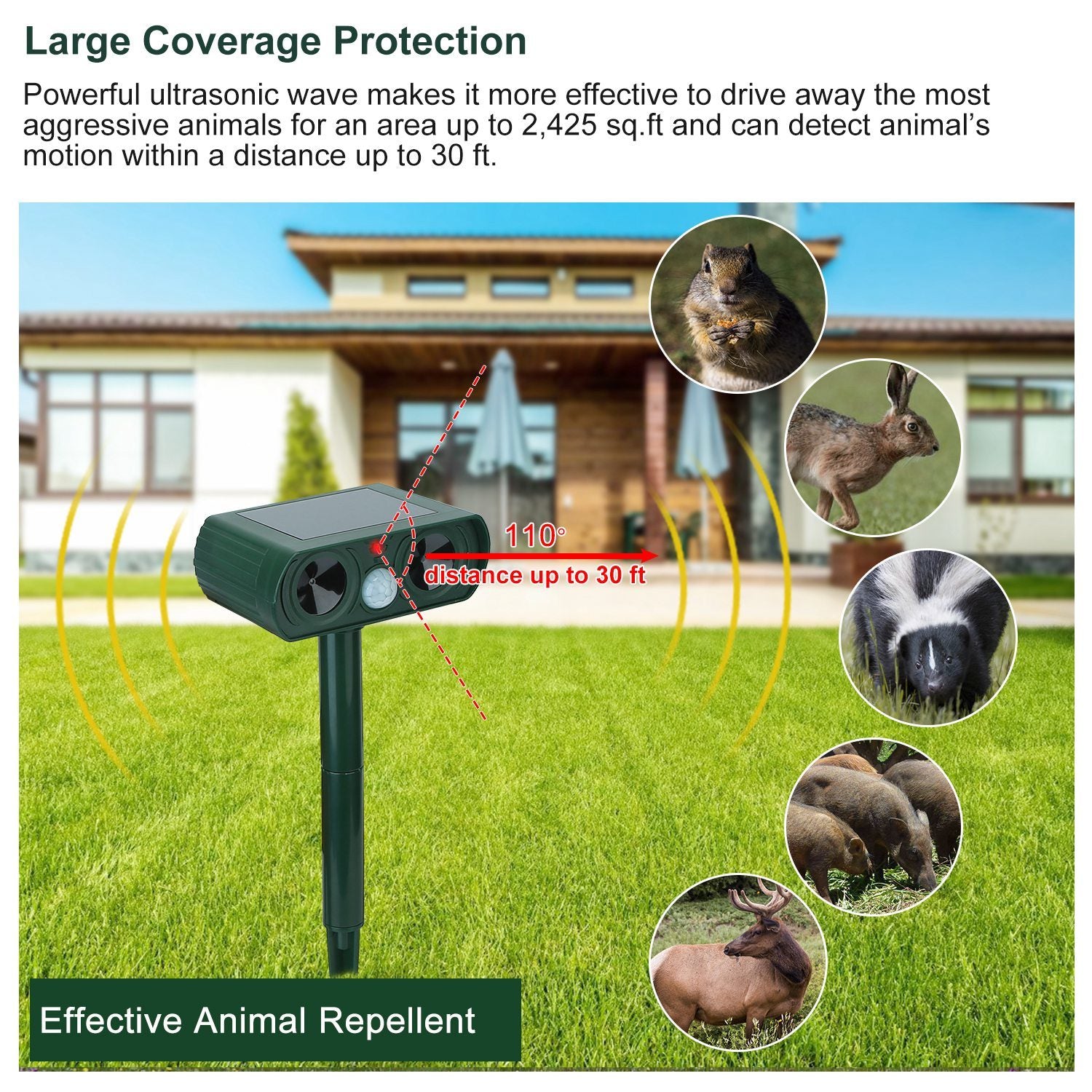Ultrasonic Animal Repeller Solar Powered Motion Sensor Repellent - Home Brains And Brawn